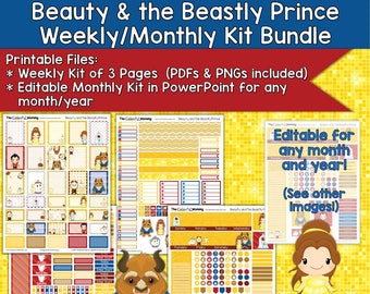 Belle en de beestachtige prins wekelijkse en maandelijkse planner sticker kit bundel | gebruik met Erin Condren Planner | PowerPoint | Prinses