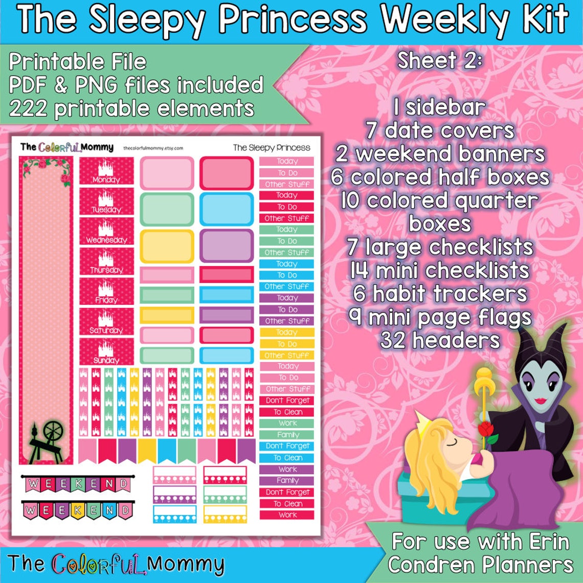 The Sleepy Princess Weekly Planner Sticker Kit | Use With Erin Condren ...