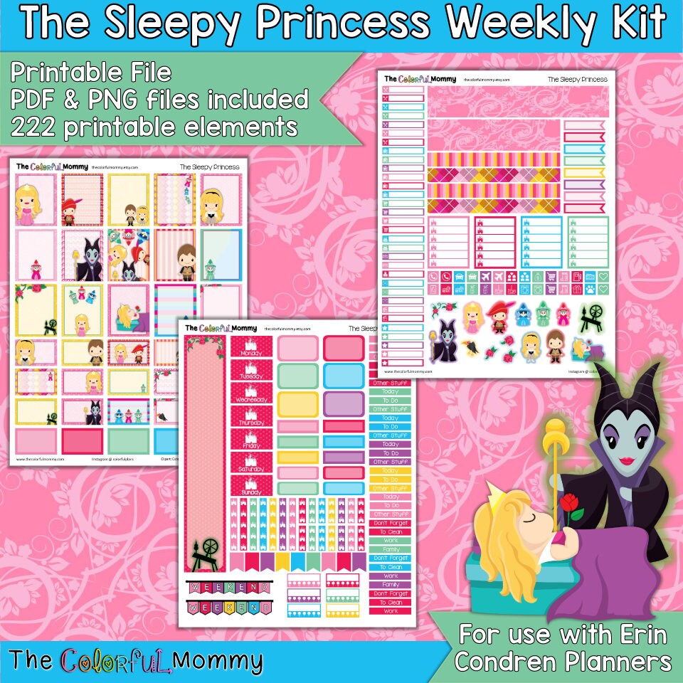 The Sleepy Princess Weekly Planner Sticker Kit | Use With Erin Condren ...