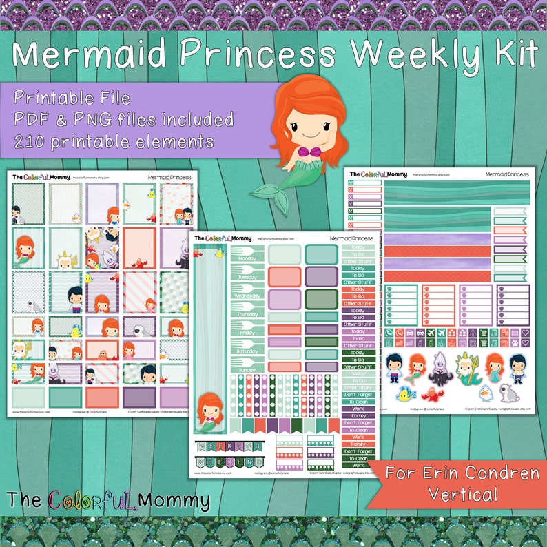 Mermaid Princess Weekly Planner Sticker Kit | for Use With Erin Condren ...