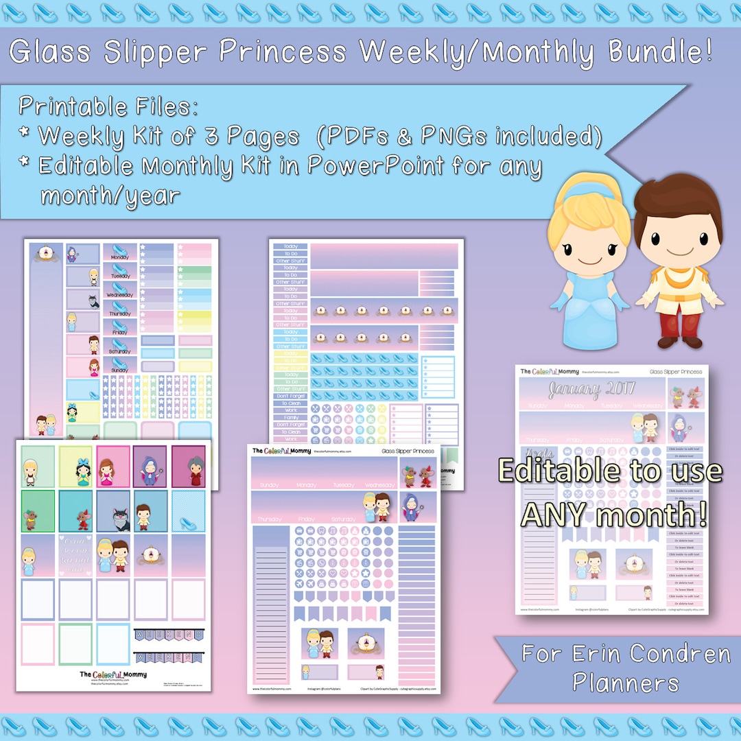 Glass Slipper Princess Weekly & Monthly Planner Sticker Kit Bundle ...
