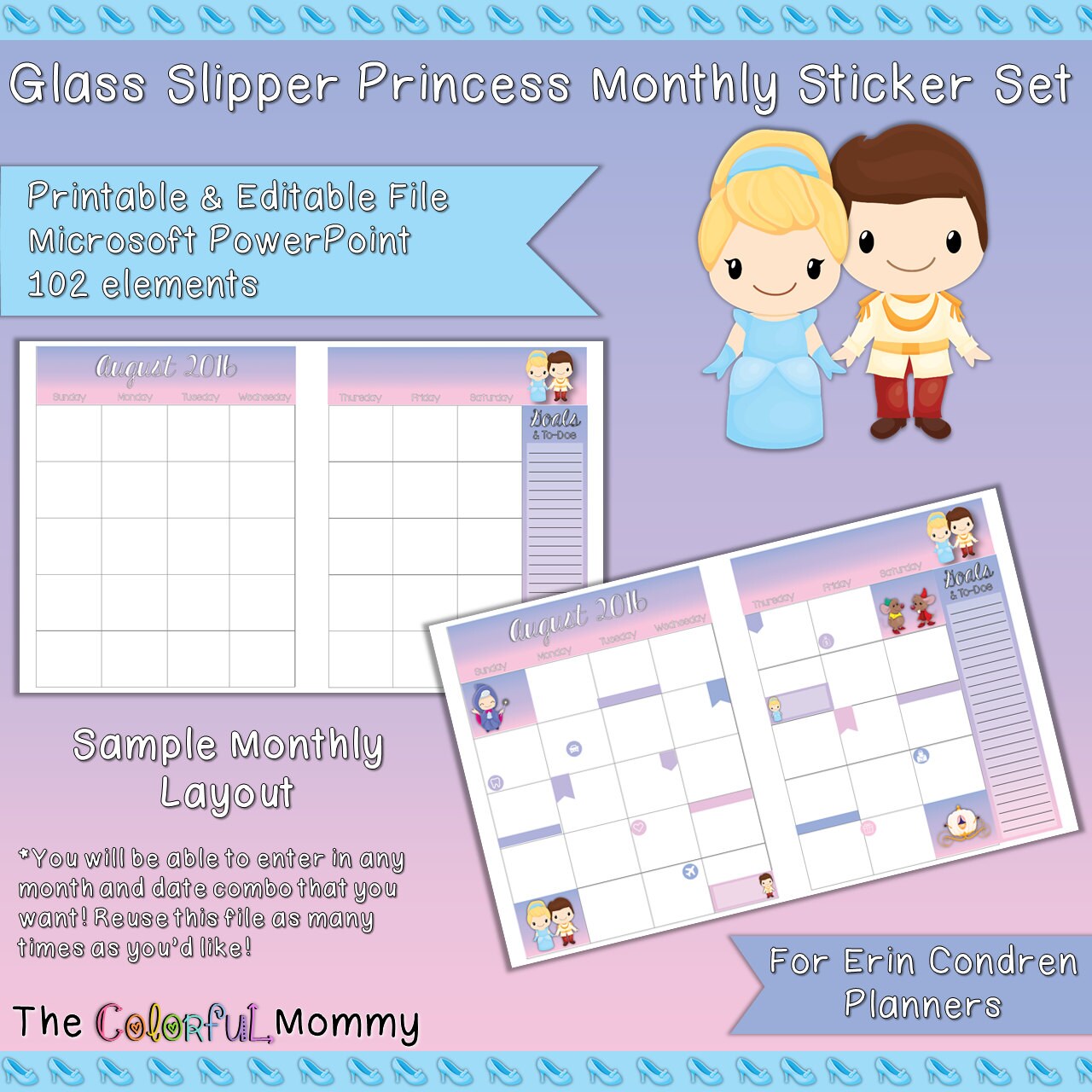 Glass Slipper Princess EDITABLE Monthly Planner Sticker Kit | Use With ...