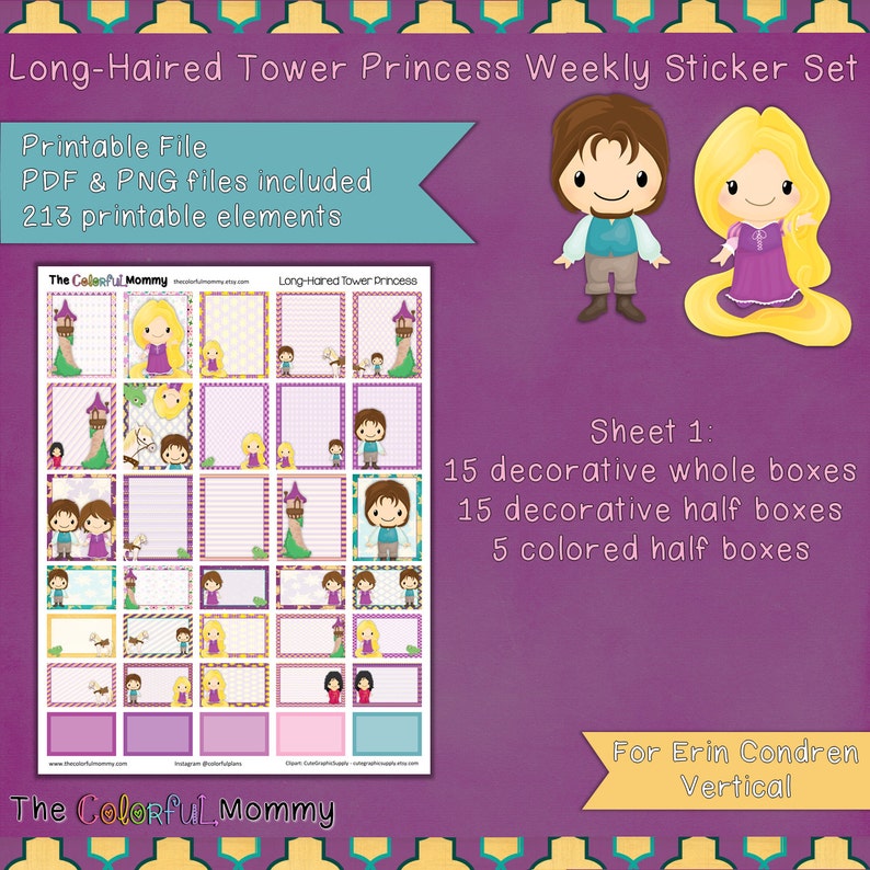 Long-haired Tower Princess Weekly Planner Sticker Kit for Use With Erin ...