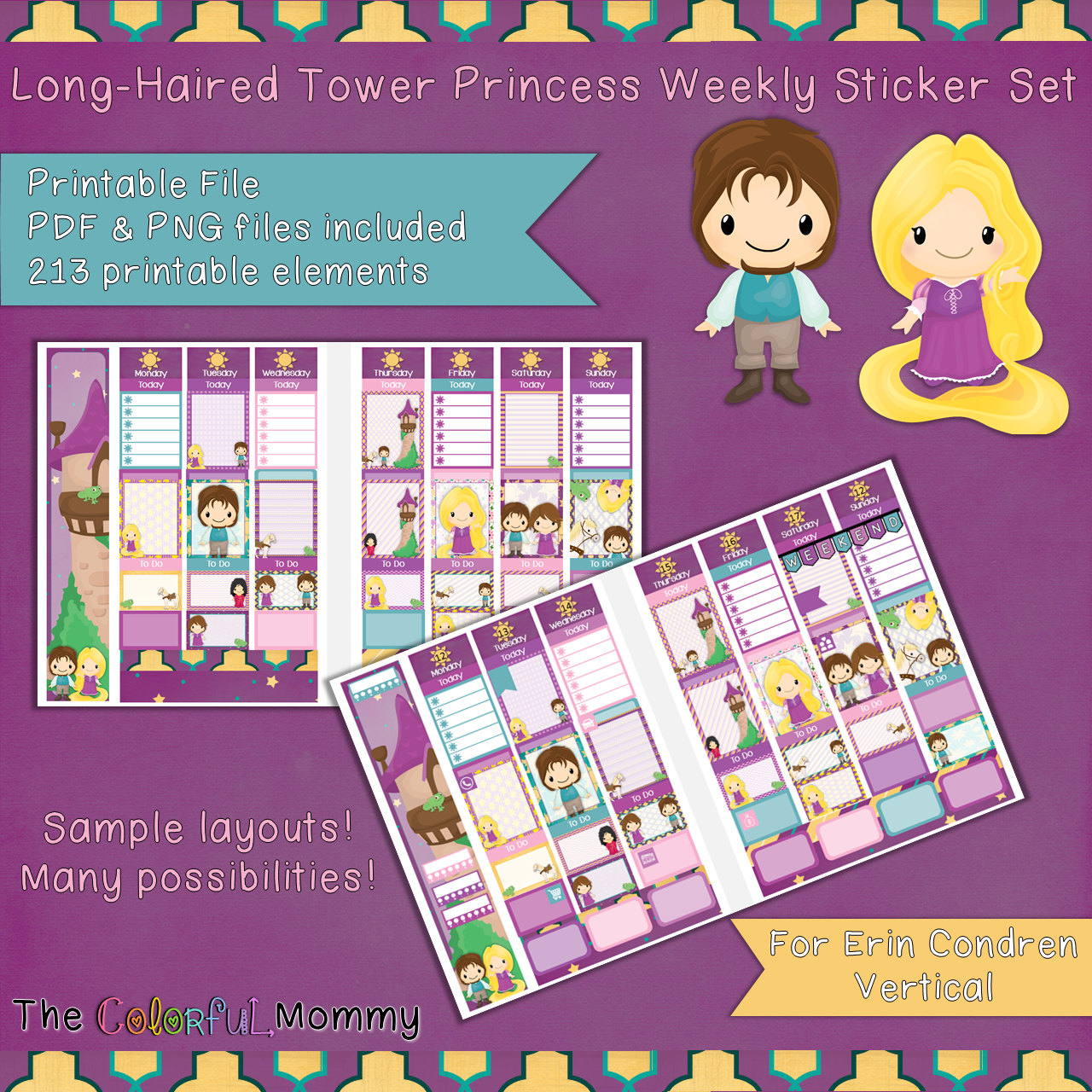 Long-haired Tower Princess Weekly Planner Sticker Kit for Use With Erin ...