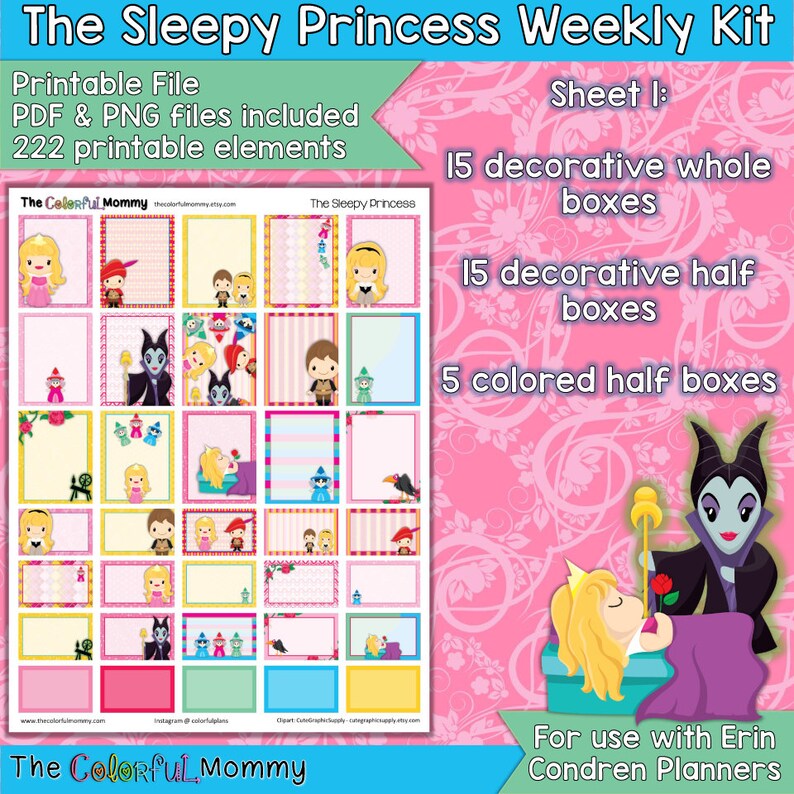 The Sleepy Princess Weekly Planner Sticker Kit | Use With Erin Condren ...