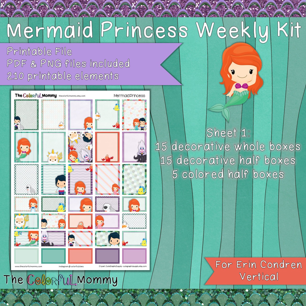 Mermaid Princess Weekly Planner Sticker Kit | for Use With Erin Condren ...