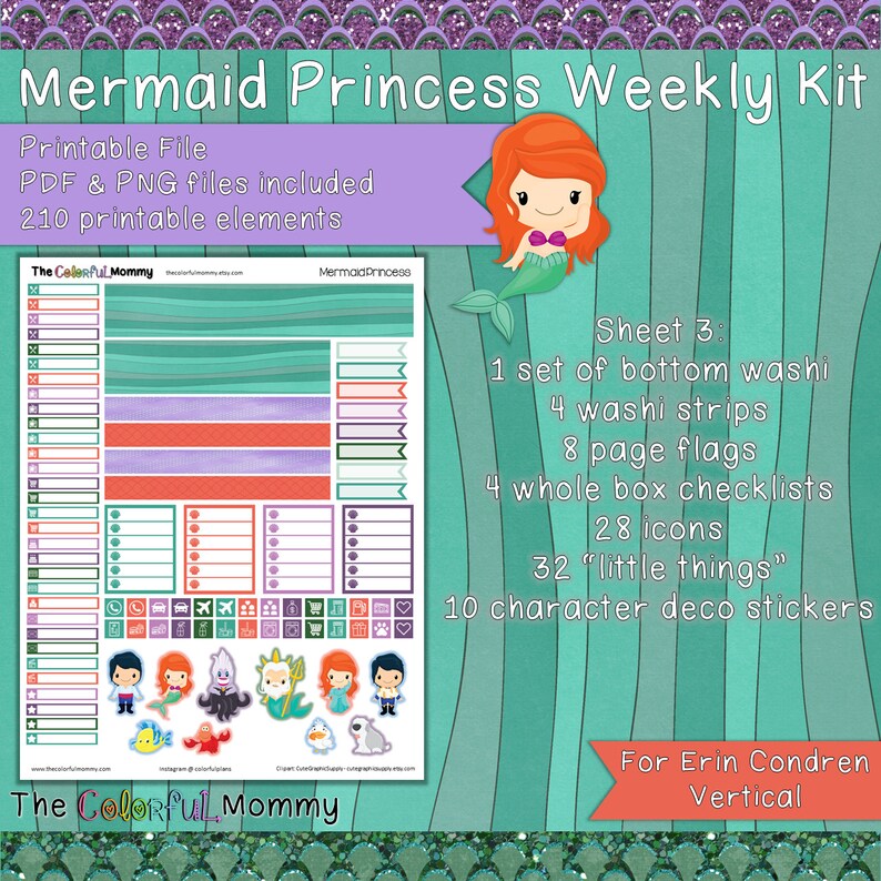 Mermaid Princess Weekly Planner Sticker Kit | for Use With Erin Condren ...