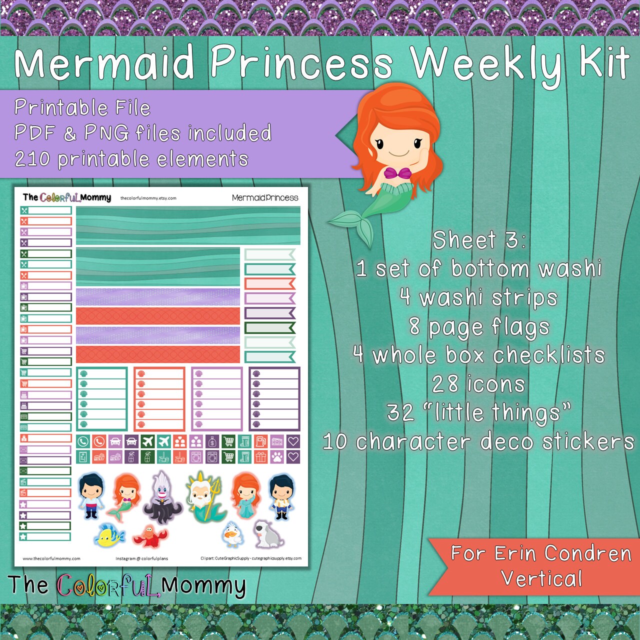Mermaid Princess Weekly Planner Sticker Kit | for Use With Erin Condren ...