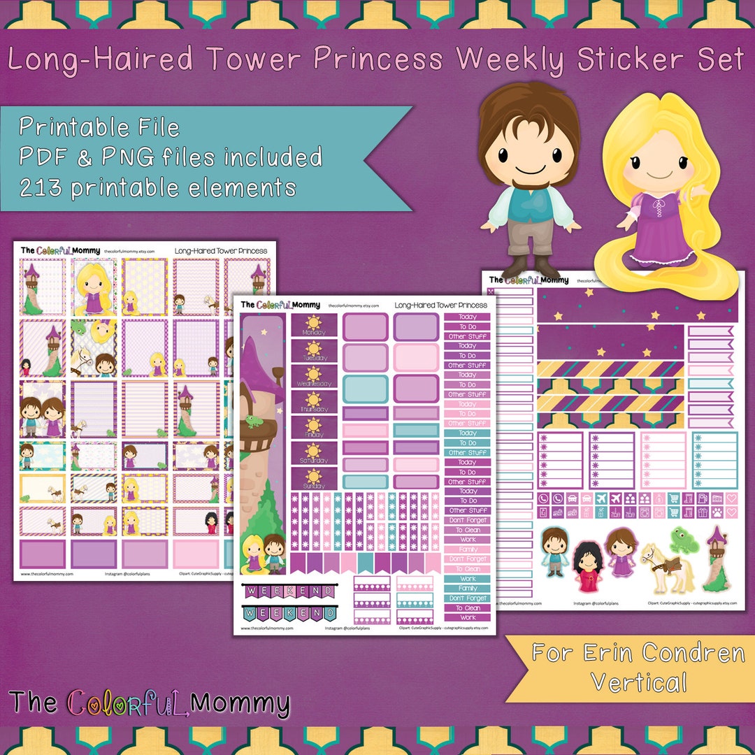 Long-haired Tower Princess Weekly Planner Sticker Kit | for Use With ...
