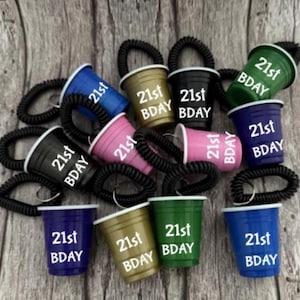 12 Personalized Bachelorette Shot Cups with Bracelet: Multi-Color 2oz Plastic Shot Cups, Party Favors, 21st Birthday