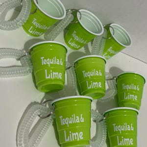 12  Lime Green Shot Cups with Bracelets, 2 Ounce Shot Cups with Wristlet, Bracelet Keychain, 12 Personalized Shot Cups, Bachelorette Party