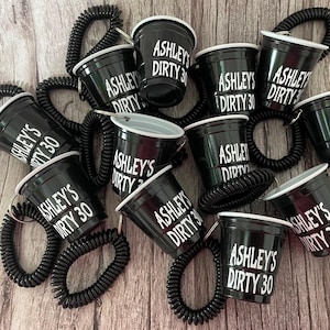 12 Black Shot Cups with Bracelets, 2 Ounce Shot Cups with Wristlet, Bracelet Keychain, 12 Personalized Shot Cups, Bachelorette Party