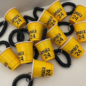 12 Yellow Shot Cups with Bracelets, 2 Ounce Shot Cups with Wristlet, Bracelet Keychain, 12 Personalized Shot Cups, Bachelorette Party