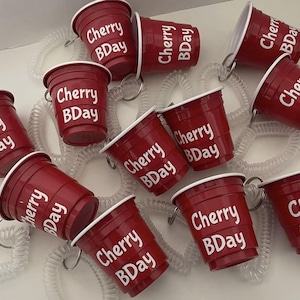 12  Red Shot Cups with Bracelets, 2 Ounce Shot Cups with Wristlet, Bracelet Keychain, 12 Personalized Shot Cups, Bachelorette Party