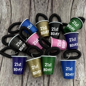 12 Multi-Color Shot Cups with Bracelets, 2 Ounce Shot Cups with Wristlet, Bracelet Keychain, 12 Personalized Shot Cups, Bachelorette Party