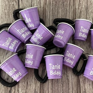 12 Light Purple Shot Cups with Bracelets, 2 Ounce Shot Cups with Wristlet, Bracelet Keychain, 12 Personalized Shot Cups, Bachelorette Party