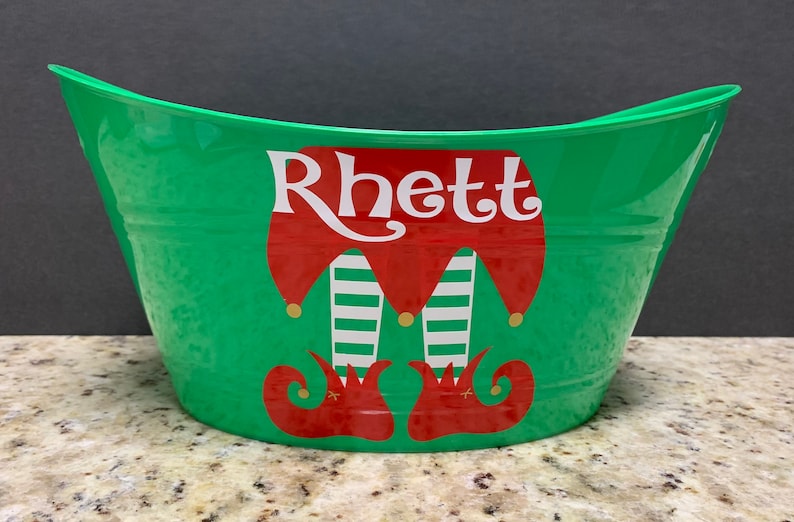 Personalized Christmas Bucket, Elf Feet Tub, Christmas Decor, Secret Santa Gift, Candy Bucket, Christmas In July 