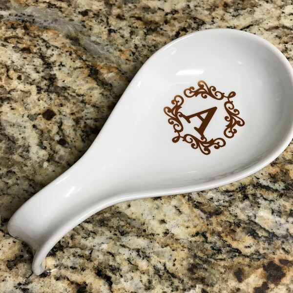 Personalized White Spoon Rest, Porcelain Spoon Rest, Wedding Gift, Spoon Holder, Housewarming Gift, Monogrammed