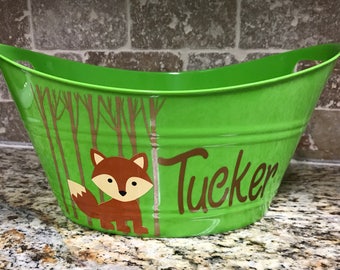 Personalized Fox Tub, Easter Tub, Child's Personalized Bucket, Small Toy Storage, Oval Tub, Personalized Easter Tub, Plastic Oval Basket