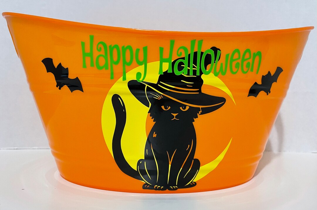 Personalized Halloween Cat Bucket, Halloween Candy Bucket, Halloween