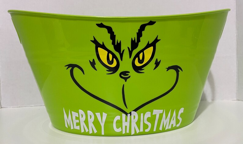 Personalized Christmas Bucket, The Mean One Tub, Christmas Decor, Secret Santa Gift, Candy Bucket, Christmas In July 