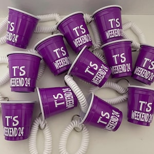 12 Purple Shot Cups with Bracelets, 2 Ounce Shot Cups with Wristlet, Bracelet Keychain, 12 Personalized Shot Cups, Bachelorette Party