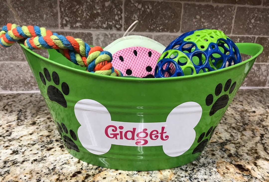 Dog Bone Toy Tub, Personalized Tub, Plastic Oval Basket, Storage Bucket, Custom Tub, Small Dog