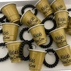12 Gold Shot Cups with Bracelets, 2 Ounce Shot Cups with Wristlet, Bracelet Keychain, 12 Personalized Shot Cups, Bachelorette Party