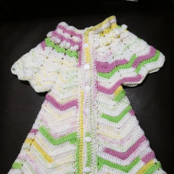 Handmade crochet baby girl dress  - Newborn - 3 months, pink, green, white, yellow