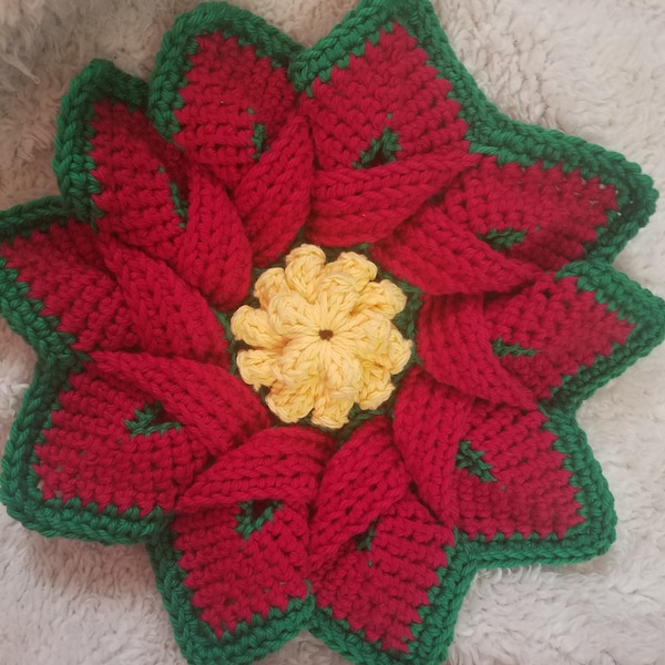 Free Shipping, Star Flower Crochet Hot Pad, Hotpad, Pot Holder, Trivet, Star Flower trivet, Flower hot pad, Christmas Poinsettia