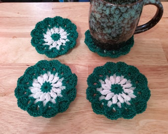 Free Shipping, Set of 4 Crochet Flower Coasters, Christmas Decorations, Winter Decoration, Snowflake Coasters, Coasters