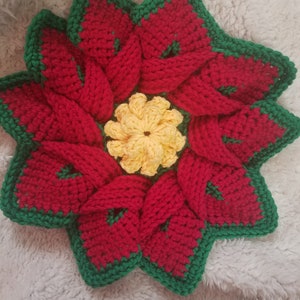 Free Shipping, Star Flower Crochet Hot Pad, Hotpad, Pot Holder, Trivet, Star Flower trivet, Flower hot pad, Christmas Poinsettia