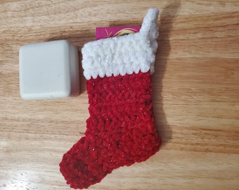 Handmade Crochet Velvet Christmas Mini Stockings, Christmas Stocking, Gift Holder, Hostess Gift,  Christmas Ornament