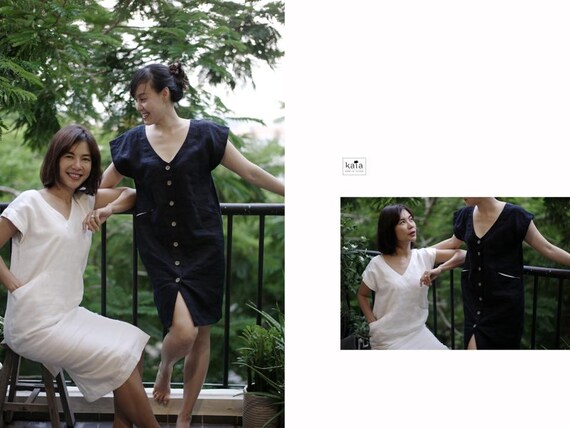 dark blue linen dress