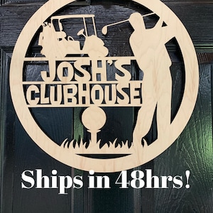 Father&#39;s Day Gift | Wood personalized Golf Sign| Golf sign | Birthday Gift | Door wreath | Natural unpainted | Wood Door Hanger| Gift