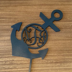 Monogram Wooden Cake Topper -Wedding Cake Topper-Birthday Cake Topper -Anniversary- Family name-Anchor Cake Topper-Custom Cake Topper
