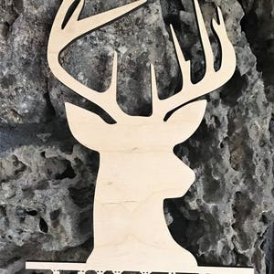 Deer Name SignWooden monogram-Family name-Personalized-Deer Head-Wall Hanging-Door Hanger- Natural unpainted-Father&#39;s Day Gift- Gift for Him