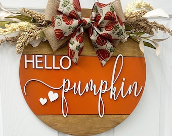 Hello Pumpkin Door Hanger|Fall Door Wreath | Personalized | Fall Door Hanger | Gift | Fall Sign | Fall Wreath | Fall Decor|