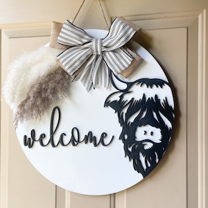 Western Door Hanger Highland Cow Door Aztec Front door sign Wood Decor | Front door | Door Hanger | Wreath | House Warming Gift |