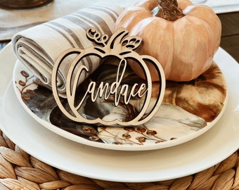 Fall Custom Wood Place Card Names-Fall Name Tags-Pumpkin Table Decor-Table Names-Thanksgiving Party Names for Table- Thanksgiving Dinner Nam