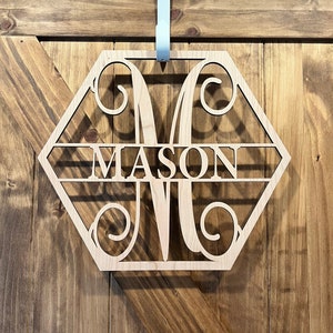 Hexagon Wooden Monogram Door Wreath-Family name-Personalized-Wedding or Birthday Gift-Front Door-monogram- Gift for her-Mother’s Day
