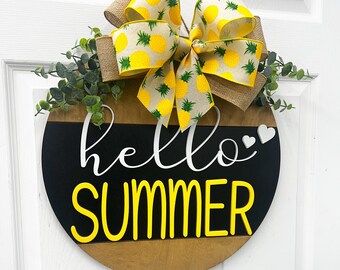 Hello Summer Door Wreath Pineapple Front door Wreath| Personalized summer wreath | Front door| Door Hanger Gift summer sign