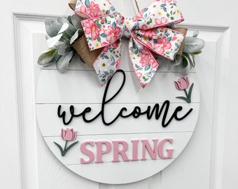 Welcome Spring Wreath | Hello Spring Door Hanger| Personalized | Easter Decor | Front door | Spring Door Hanger | Gift | Wreath