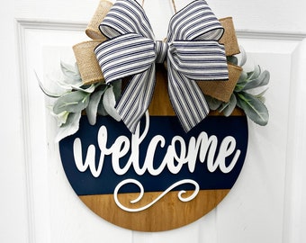 Welcome Door Hanger wreath personalized front door wooden wreath all season Wreath Door Hanger| Wreath | House Warming Gift | Door Sign