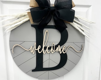 Last name initial Front Door Wreath wooden Personalized Last Name Door wreath Front Door Hanger Gift all season wreath