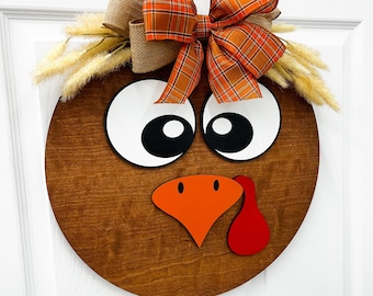 Thanksgiving front door decor| Turkey door sign| Gobble | Happy Thanksgiving| Personalized | Fall Door Hanger Fall Sign | Fall Wreath