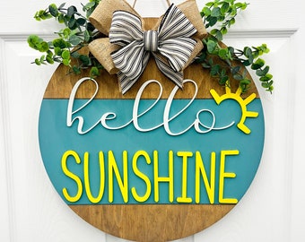 Summer Door Wreath |Hello Sunshine|Front door Wreath| Personalized Last Name|Door wreath | Front door| Door Hanger |Gift|