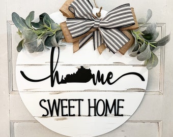Front Door Wreath home state home sweet all season Wreath| Front door Wreath Door Hanger wooden Wreath House Warming Gift Door Sign