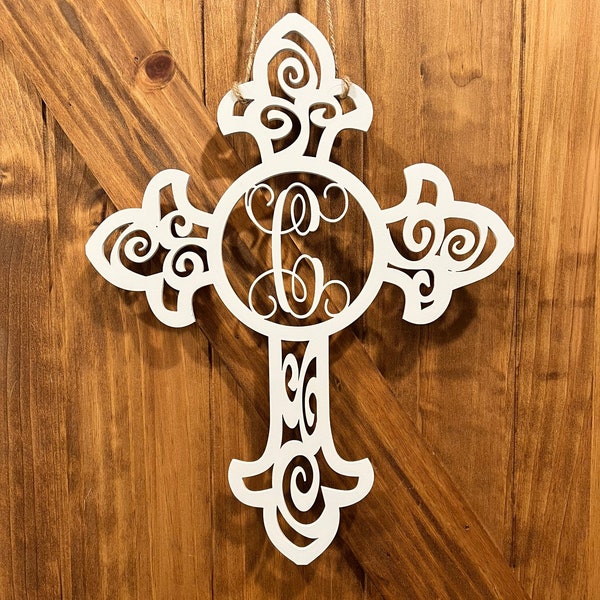 Cross Easter Door Wreath-Wooden monogram-Family name-Personalized-Wedding or Birthday Gift-Door wreath monogram- Easter -spring wreath
