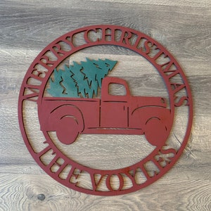 Christmas Wreath for front door- Christmas wall hanging-Vintage Red Truck-Wedding or Birthday Gift-Farmhouse-Christmas- Door Hanger